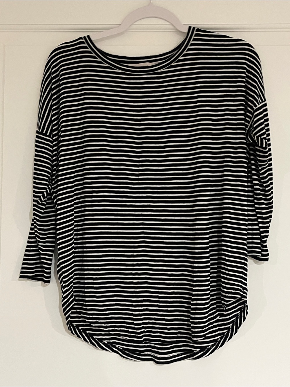 LOFT Black and White Striped Long Sleeve Tee